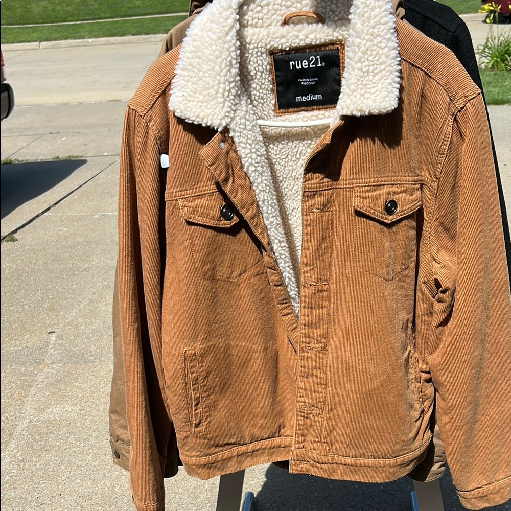 Rue21 Tan Corduroy Jacket with Cream Sherpa Lining